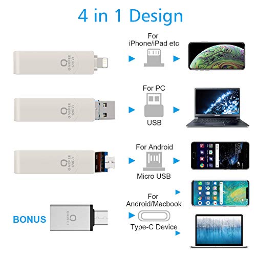 Flash Drive Compatible iPhone, Photo Stick 128GB Support iPhone, Memory Stick Photostick Mobile, Thumb Drive USB 3.0 Compatible iPhone/iPad/Android Backup OTG Smart Phone QARFEE Silver - Thumbnail 3