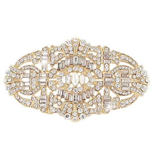 EVER FAITH Austrian Crystal Wedding Art Deco Buckle Brooch Clear Gold-Tone