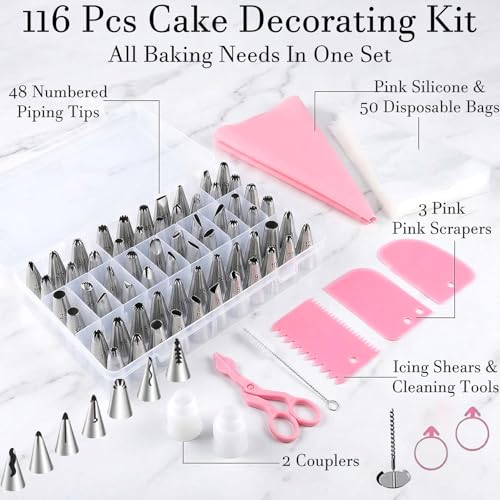 Image of 116 Pcs Cake Decorating Items, Baking Tools, Piping Bags and Nozzles Set, Cake Decorating Kit for Baking & Cake Decorating, Reusable Piping Bags Kit