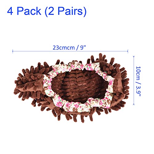 Image of M METERXITY 2 Pairs Washable Cleaning Shoes Cover - Floor Cleaning Dust, Chenille Microfiber Duster Mop Slippers, Apply to House Office Room (Brown)
