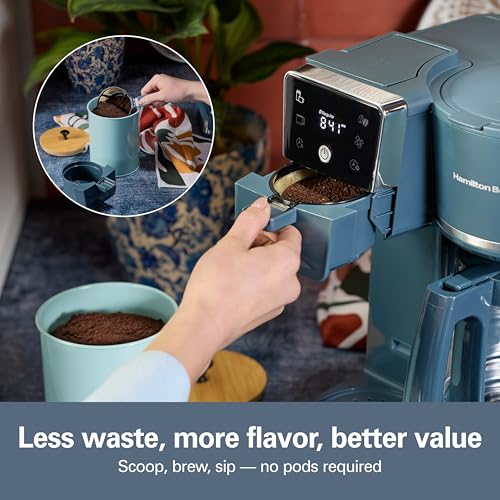 Image of Hamilton Beach 2-Way Drip Coffee Maker & Single Serve Coffee Machine | Hot & Iced Coffee Maker| 12 Cup Glass Carafe| AquaFlow Showerhead | Auto Pause & Pour | Kitchen Makeover Blue |47502J