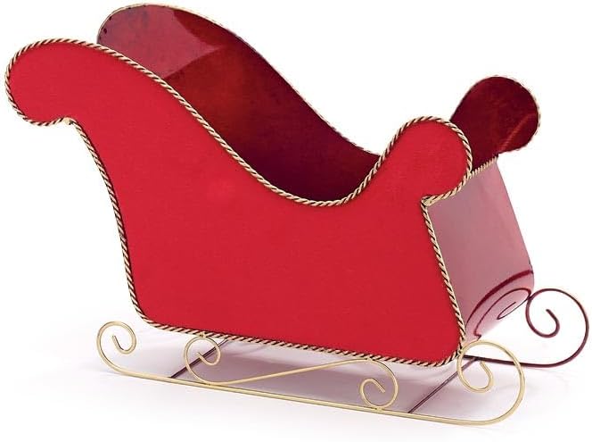 burton+BURTON Large Tin Red Velvet Sleigh Planter, 17-inch Length, Garden Decoration