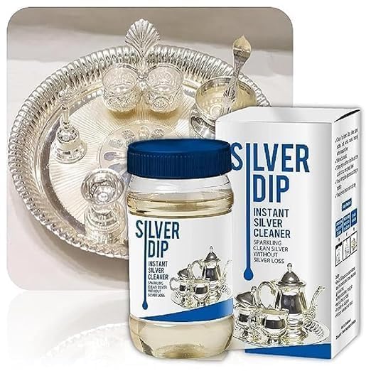Image of Silver Dip Cleaner Liquid - Fast Acting Tarnish Remover for Jewellery, Pooja Items & Utensils Instant Sparkling Clean