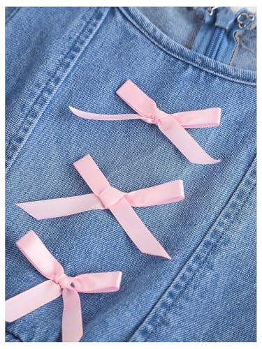 MakeMeChic Girl's Bow Knot Denim Bubble Dress Sleeveless Crew Neck Y2K Summer Tank Mini Dresses4