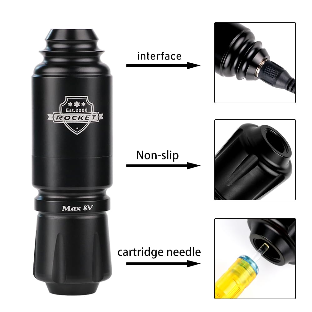 Professional Tattoo Machine Kit Complete RCA Interface Rotary Tattoo Pen Set Wireless Tattoo Power Supply Permanent Makeup Tool (Black)