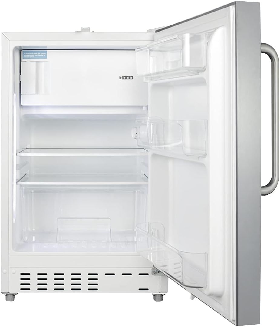 Summit Appliance ALRF48SSTB 20" Wide Built-in Refrigerator-Freezer, ADA Compliant, 2.68 cu.ft Capacity, Adjustable Thermostat, Removable Door Racks, Factory Installed Lock, Stainless Steel Door