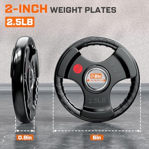 XDDIAS Rubber Weight Plates for Barbell, 2-Inch Olympic Grip Plate for Strength Training, Weightlifting and Bodybuilding in Home & Gym, Solid Cast Iron Weight Plates Pair and Sets - Image 4