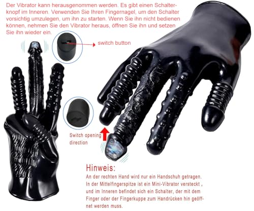 OnundOn Fingervibrator Mittelfinger Vibrierende Dildo Handschuhe Masturbation Handschuhe Wasserdicht Latex Handschuhe Fetisch Handschuhe Multifunktions handschuhe (1 Handschuh für die rechte Hand)