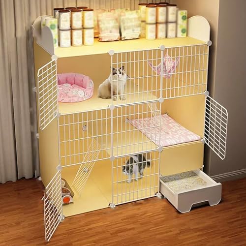 DIY 2/3段キャットケージ(猫用トイレ付き)、折りたたみ式キャットプレイペン(はしごと収納ラック付き)、DIY 屋外キャットエンクロージャー(金属製ワイヤープレイペン)大型運動場(One Color-108x47x118cm)
