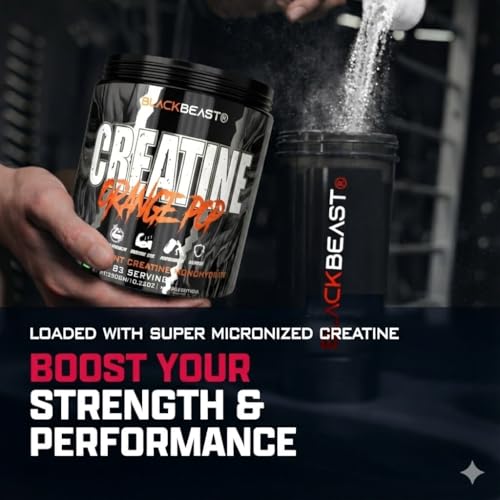 Image of Black Beast Creatine | 3000mg Ultra Micronized Creatine Monohydrate, Unrivaled Muscles Mass & Strength (83 Servings, ORANGE pops)