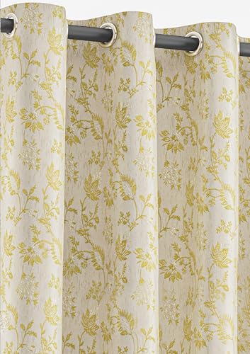 Image of Yellow Weaves 2 Pcs Jacquard Botanical Eyelet Long Door Curtain - Perfect for Home, Office, Bedroom, Living Room & Balcony - 9 Feet (Golden)