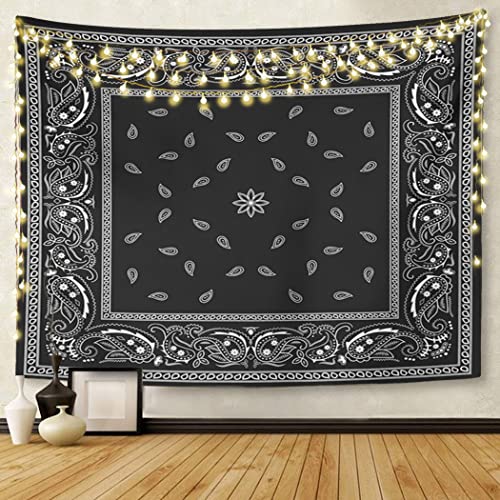 Emvency Tapestry Colorful Paisley Black Pattern Bandanna Border Scarf White Home Decor Wall Hanging For Living Room Bedroom Dorm 60X80 Inches thumb #5