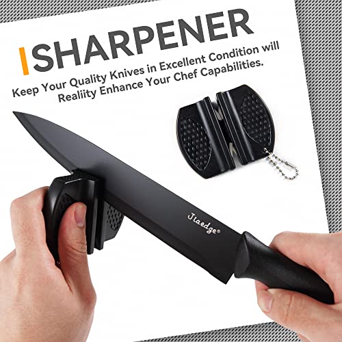 Dishwasher Safe Kitchen Knife Set, Jiaedge 19 Pcs German High Carbon Stainless Steel Kitchen Knife Set,Black Knife Set, 6 Serrated Steak Knives, Sharpener With Acrylic Stand, Black #TOP4
