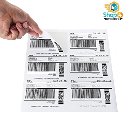 Shop4Mailers 6-Up White Permanent Self Adhesive Shipping Labels 3 1/3” X 4” Easy Peel Stickers For Laser & Inkjet Printers - 500 Sheets - 3,000 Count Labels #TOP3