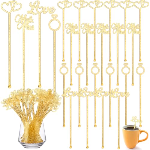 100 Pcs Gold Glitter Plastic Swizzle Sticks