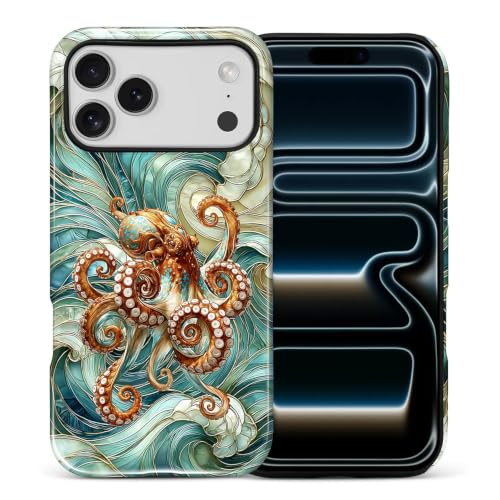 NONMY for iPhone 17 Pro Max/iPhone 18 Pro Max Case,Hybrid 2 Layer Hard Shell Silicone Protective Case - Stained Glass Octopus - Scratch Resistant Shockproof Cover