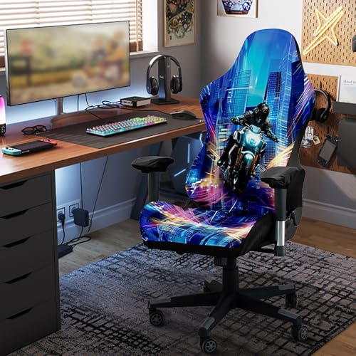 JinZao Funda Silla Gaming Moderna, Funda para Silla Gamer Elástica Antideslizante, Funda Silla Oficina de poliéster, con un Exquisito patrón de impresión Digital, No es fácil desvanecerse(A)