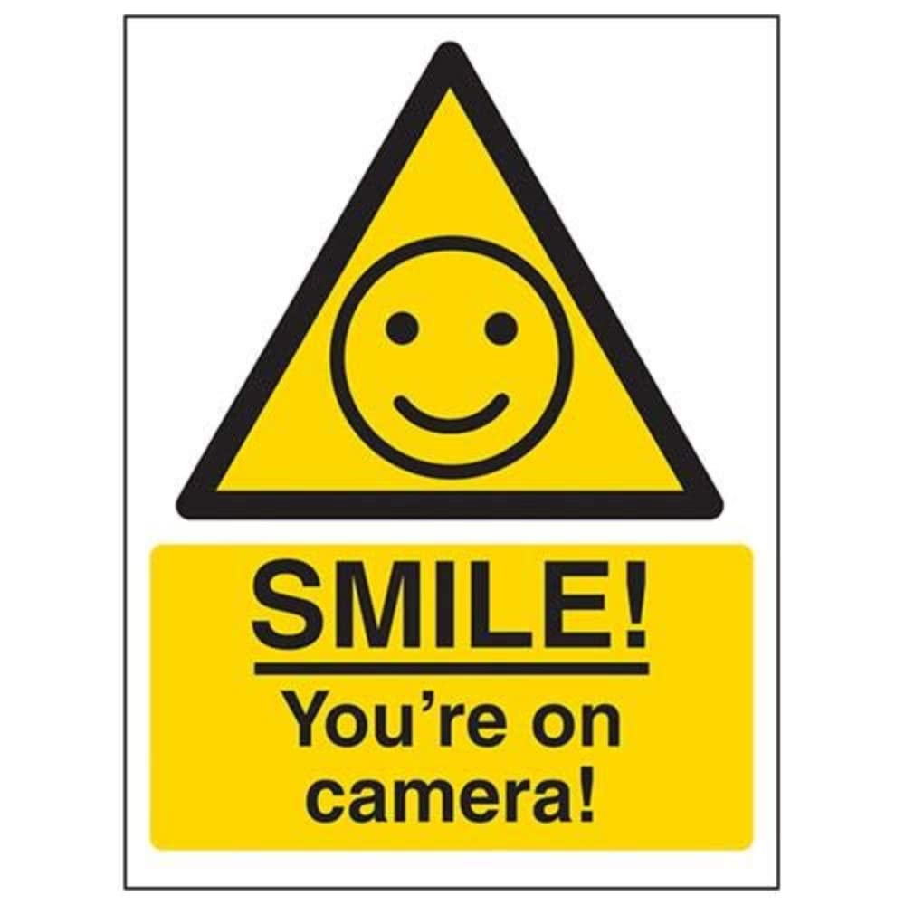 V Safety Smile! You're On Camera! Sign - 200mm x 300mm - Self Adhesive Vinyl