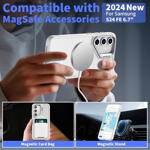 Image of DIZORO Polycarbonate Samsung Galaxy S25 FE Case Compatible with Wireless Charging,with Camera Stand,Military Grade Drop Tested,Translucent Hard Back Soft Edge Back Cover (White)