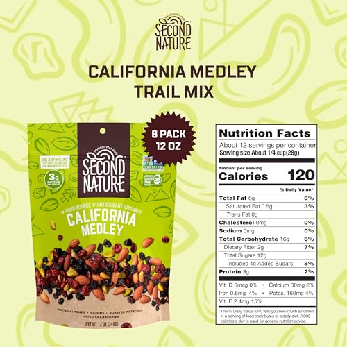 Second Nature California Medley Trail Mix - 12 oz | Resealable Snack Pouches, Pack of 6- Certified Gluten-Free Snack, Nut Trail Mix to Satisfy Hunger - image 2