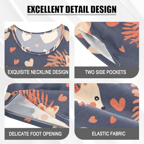 ALAZA Hedgehog Love Heart Blue Pajamas Short Sleeve 2 Piece Sleepwear Top and Bottom Pajama Set Unisex4