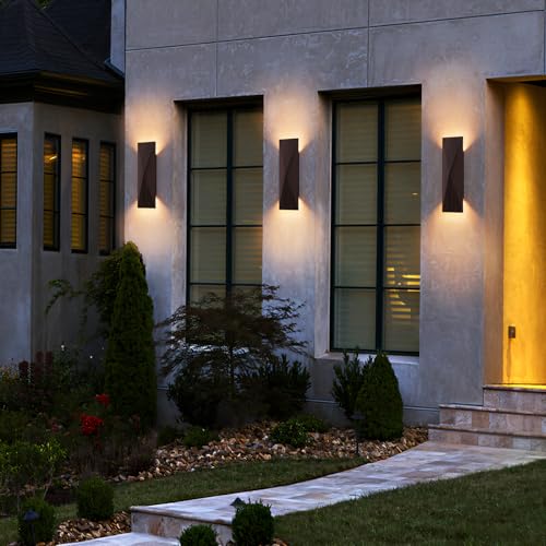 Image of LED Outdoor Wall Sconce in Dark Walnut Finish, Warm 3000K Light, 15.75 inch Outdoor Waterproof Patio Wall Light Fixtures for Exterior House, Front Door, Garden, Garage, Porch