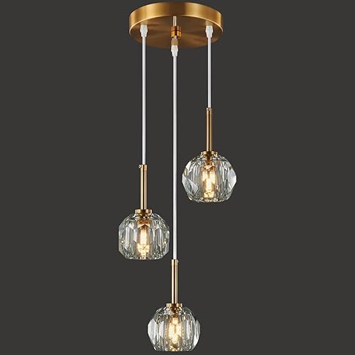 LMQNINE Lámpara colgante dorada moderna para isla de cocina, mini candelabros de cristal, iluminación colgante ajustable para cocina, isla, comedor,