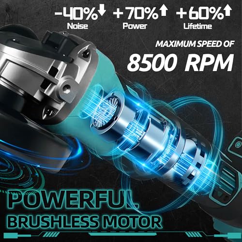 L1NXIXI 4-1/2" Inch Cordless Angle Grinder Power Tool for Makita 18V Battery, 8500RPM 4 Variable Speed, Brushless Motor - Ideal for Cutting, Grinding and Polishing (Battery Not Included) 2 L1NXIXI 4-1/2" Inch Cordless Angle Grinder Power Tool for Makita 18V Battery, 8500RPM 4 Variable Speed, Brushless Motor - Ideal for Cutting, Grinding and Polishing (Battery Not Included) - Image 2