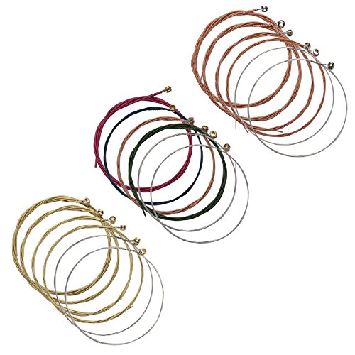 Maosifang 3 Sets of 18 Guitar Strings Replacement Steel String Set for Acoustic Guitar (Gold/Rose Gold/Multicolor)