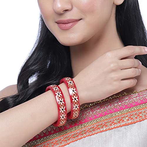 Gold-Plated Green Flower Engraved Bangles Set