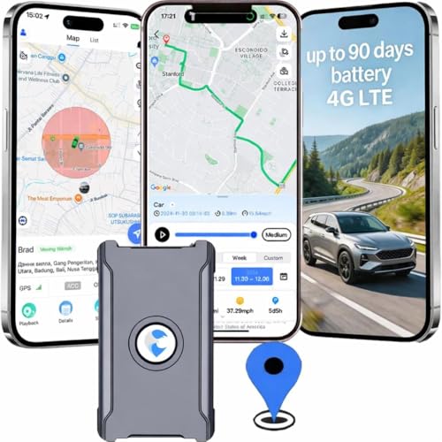 GPS Tracker for Vehicles Cars with Long Battery Life up to 90 Days, Strong Magnet, Unlimited Range, Geo-Fence, 4G Real Time Car Tracker Device Hidden Vehicle Tracking, Subscription Needed