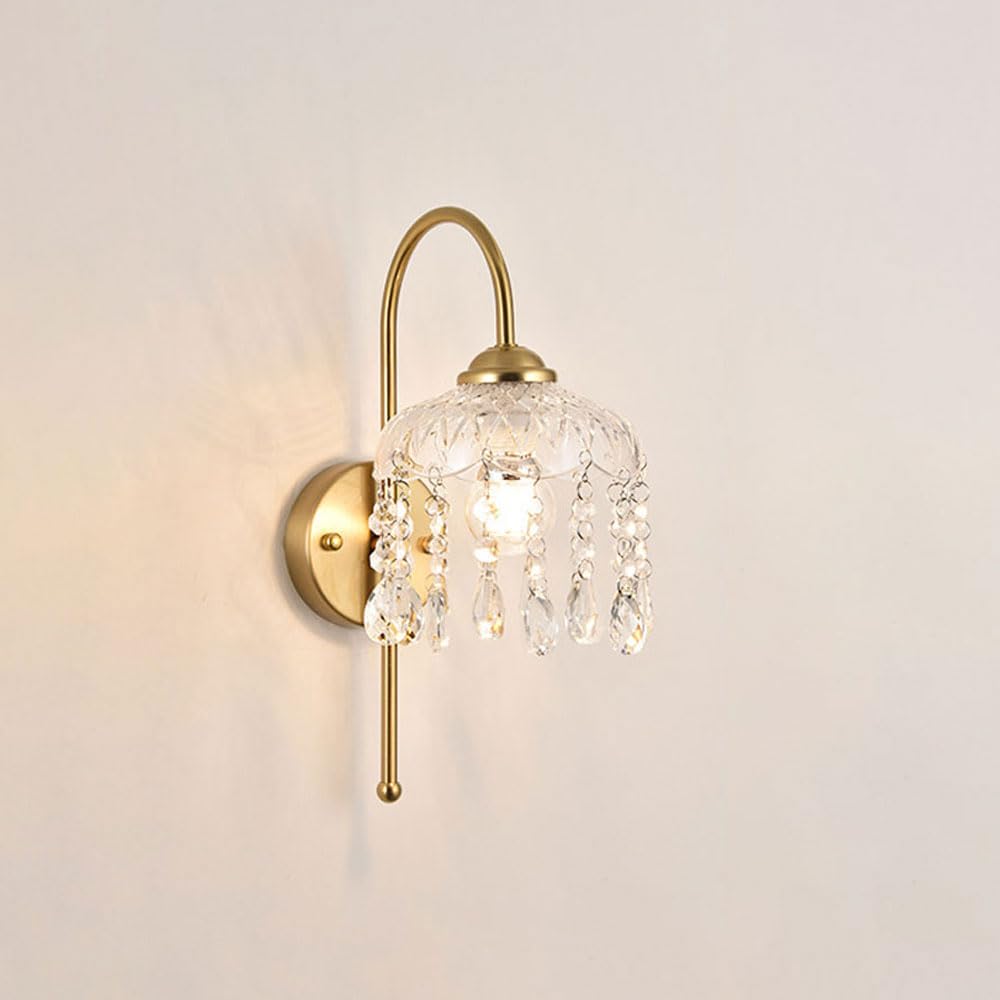 KBUUKYYXouy Crystal Wall Sconce Gold Finish Wall Light Modern Wall Lamp Bedroom Bedside Wall Lights Living Room Wall Lamps Hallway Decor Wall Lighting Fixture E27 Hardwired Sconces(Dia-15cm)