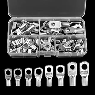 THETAG 60PCS Bolt Hole Tinned Copper Terminals Set, Wire Terminals Connector Cable lugs Ring Battery SC Terminals End Kit with Storage Box for Marine, Automotive, Electric