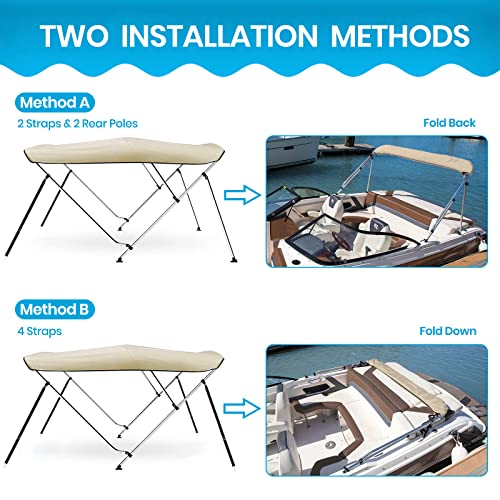 Naviskin Sand 3 Bow 6'L X 46" H X 61"-66" W Bimini Top Cover Includes Mounting Hardwares,Storage Boot With 1 Inch Aluminum Frame #TOP2