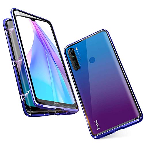 Funda para Xiaomi Redmi Note 8T, 360 Grados Delantera y Trasera de Transparente Vidrio Templado Case Cover, Fuerte Tecnología de Adsorción Magnética Metal Bumper Cubierta