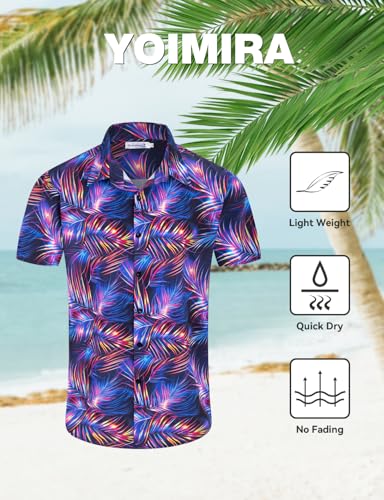 Image of Yoimira Hawaiian Shirts for Men, Print Mens Casual Short Sleeve Button Down Shirts Floral Aloha Beach Shirt