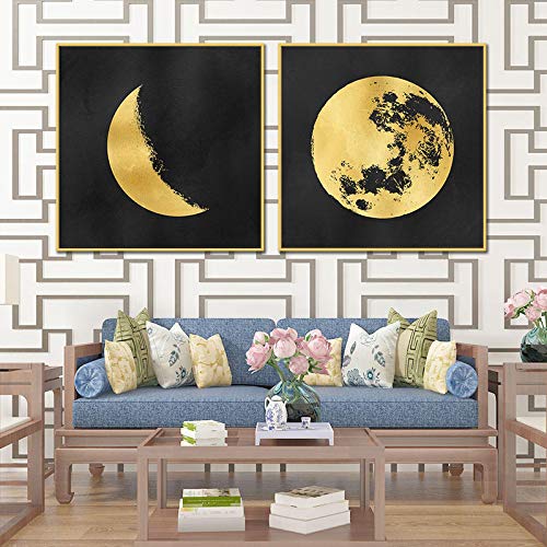 Peinture affiche lune vintage dorée art mural haut de gamme 80x80