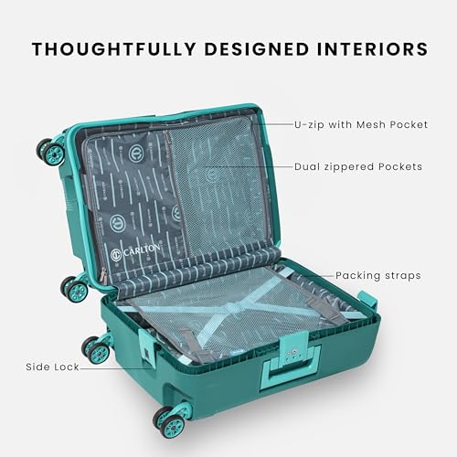 Image of CARLTON Vault | Cabin Trolley Bag, 55 Cm Small Hardsided Luggage | 8 Wheels, TSA Lock | Polypropylene | Premium Suitcase for Travel | 5 Year International Warranty | Green
