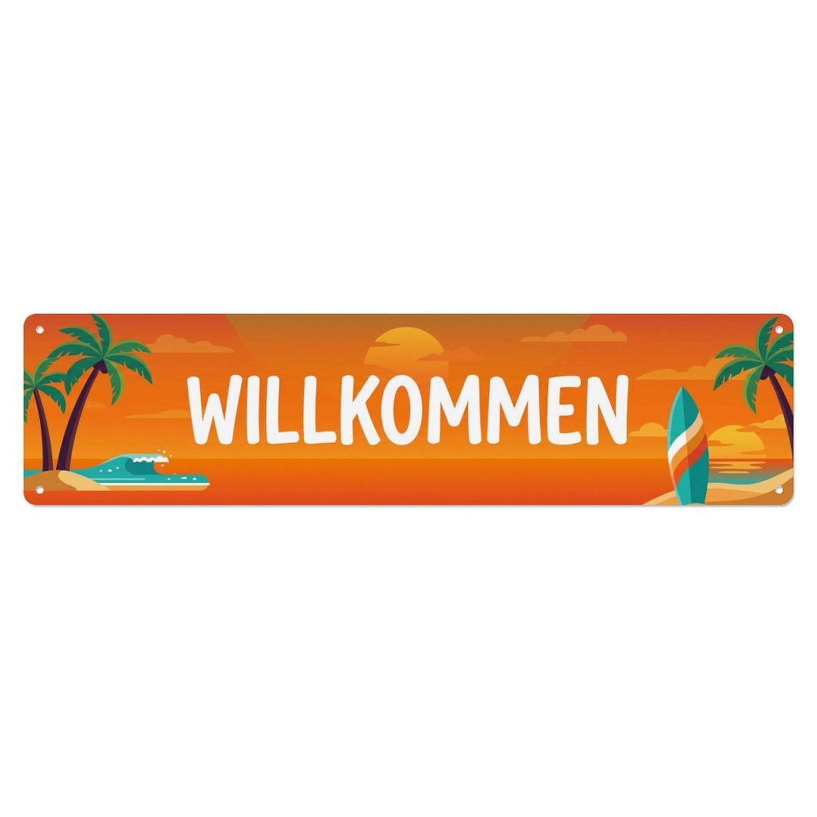 Tangerine Orange Sunset Beach Bar Welcome Metal Tin Sign Plaque Wall Decor for Cafe, Club Bar, Office, Home Garden Metal Poster 4x16Inch