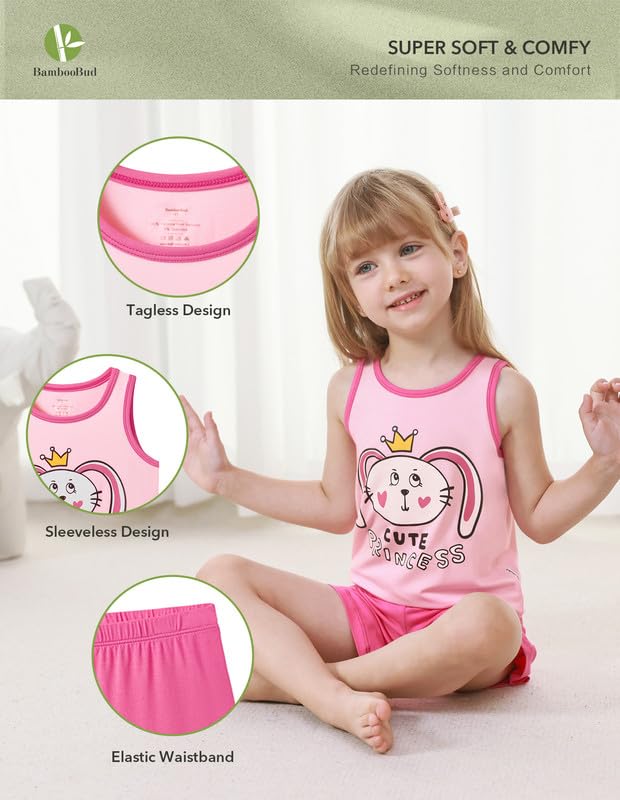 Little Boy Girl Pajamas Set Kids Unisex Sleeveless Shorts Sleepwear Summer Soft Cute Loose Pjs Viscose Bamboo,Barely Pink/Fuchsia Rose,6Y2
