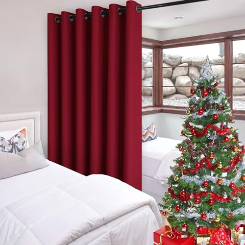 Image of DWCN Total Privacy Room Divider Blackout Curtain - Thermal Curtains for Patio Door, Living Room, Bedroom Partition and Shared Office Space, 1 Grommet Curtain Panel, 8.3ft Wide x 7ft Tall, Burgundy