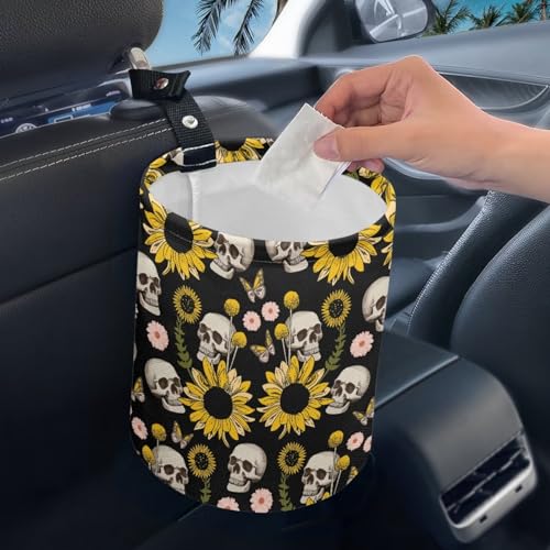 Image of Skeleton Car Rubbish Bin Portable Waste Basket Bin Waste Auto Basket Can with Adjustable Strap