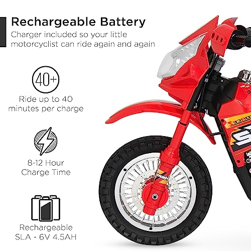 Best Choice Products Kids 6V Ride On Motorcycle w/Treaded Tires, Working Headlights, 2mph Top Speed, Training Wheels, Realistic Sounds, Music, Battery Charger - Red - Image 7