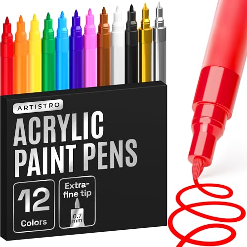 Paint pens for Rock Painting, Stone, Ceramic, Glass, Wood, Canvas. Set of 12 Acrylic Paint Markers Extra-fine tip