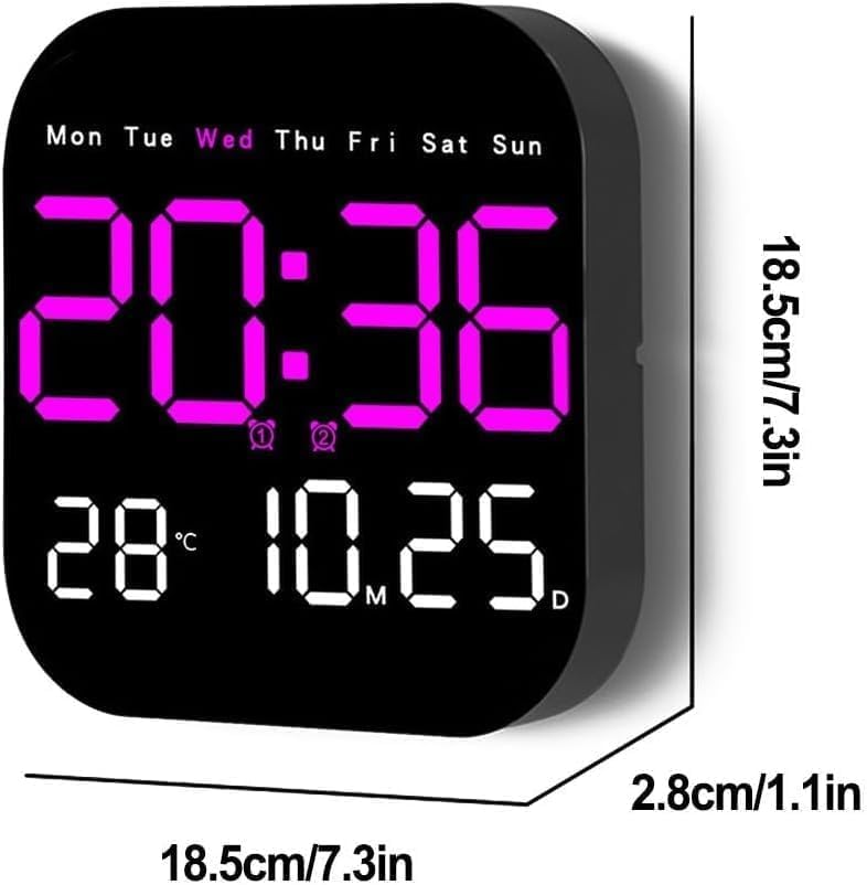 Image of 15-Inch Digital Wall Clock with Large LED Display - Remote Control, Auto-Dimming, Night Light, Date, Day, Temperature, DST Function - Ideal for Living Room, Bedroom (Square 9 inch Pink)
