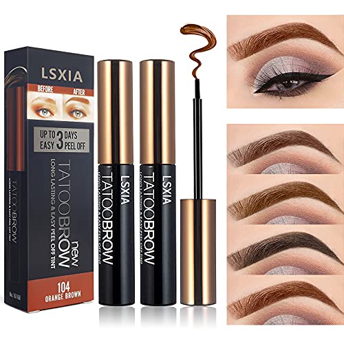 LSxia 2 Pcs Peel Off Tattoo Eyebrow Gel, Natural Elegant Tint Eye-brow Gel Long-Lasting Waterproof Eyebrow Tattoo Peel Off Eyebrow Tint Peel Off Tattoo Brow Tattoo Makeup (Orange Brown)