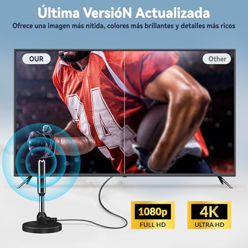 Antena TV Interior Potente, 2026 Nuevo Antena TV Interior, 500 KilóMetros De RecepcióN De Largo Alcance con 360 Grados De Espacio Muerto - imagen 5