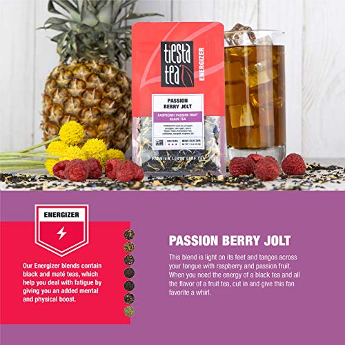 Tiesta Tea - Passion Berry Jolt, Loose Leaf Raspberry Passion Fruit Black Tea, High Caffeine, Hot & Iced Tea, 1.5 Oz Pouch - 25 Cups, Natural, Flavored, Black Tea Loose Leaf (Pack Of 6) #TOP2