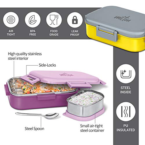MILTON Senior Flatmate Tiffin Box Steel Kids Lunch Box, Inner Stainless Steel Insulated Containers with Clip Lock Lid, 700ml, Airtight Leakproof Kids Lunch Box, for School, Picnic, Yellow - Image 4