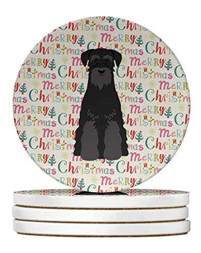 Caroline's Treasures Merry Christmas Standard Schnauzer Black Large Sandstone Coasters Pack of 4 Absorbent Round Coasters Decor Gifts for Men or Women, 4 in, Multicolor